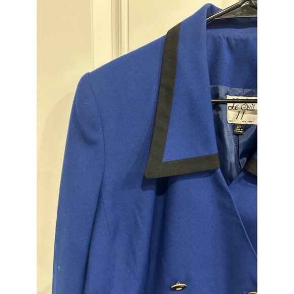 Vintage Le Suit II Double Breasted Blazer Jacket Blue Sz 18 Black Trim Formal - Picture 5 of 10